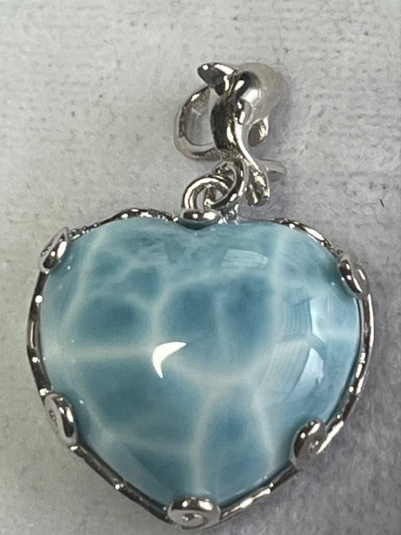 ラリマー ハートペンダントトップ シルバー925 イルカバチカン 高品質 鑑別書 ラリマー ドミニカ共和国産 ペンダント トップ フラワー ネックレス