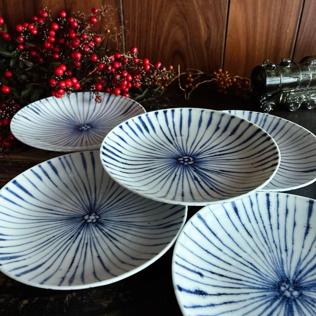 骨董 古伊万里 九谷 染付 松笠 麦藁手 角福 平皿 膾皿 5客限り - メルカリ