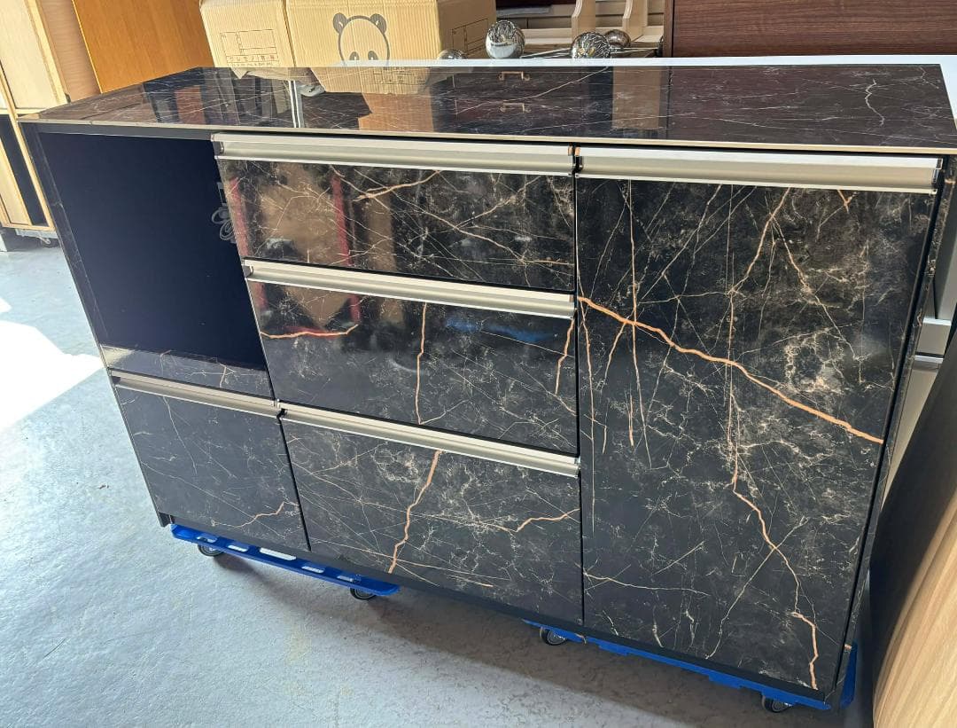 大人気 ブラック セラミック天板140キッチンカウンター 幅140cm Used