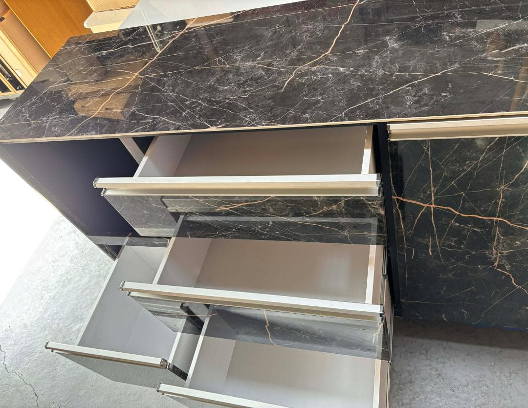 大人気 ブラック セラミック天板140キッチンカウンター 幅140cm Used