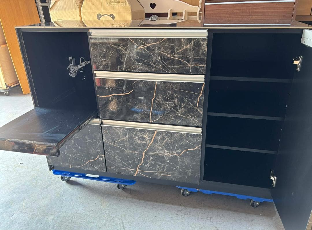 大人気 ブラック セラミック天板140キッチンカウンター 幅140cm Used