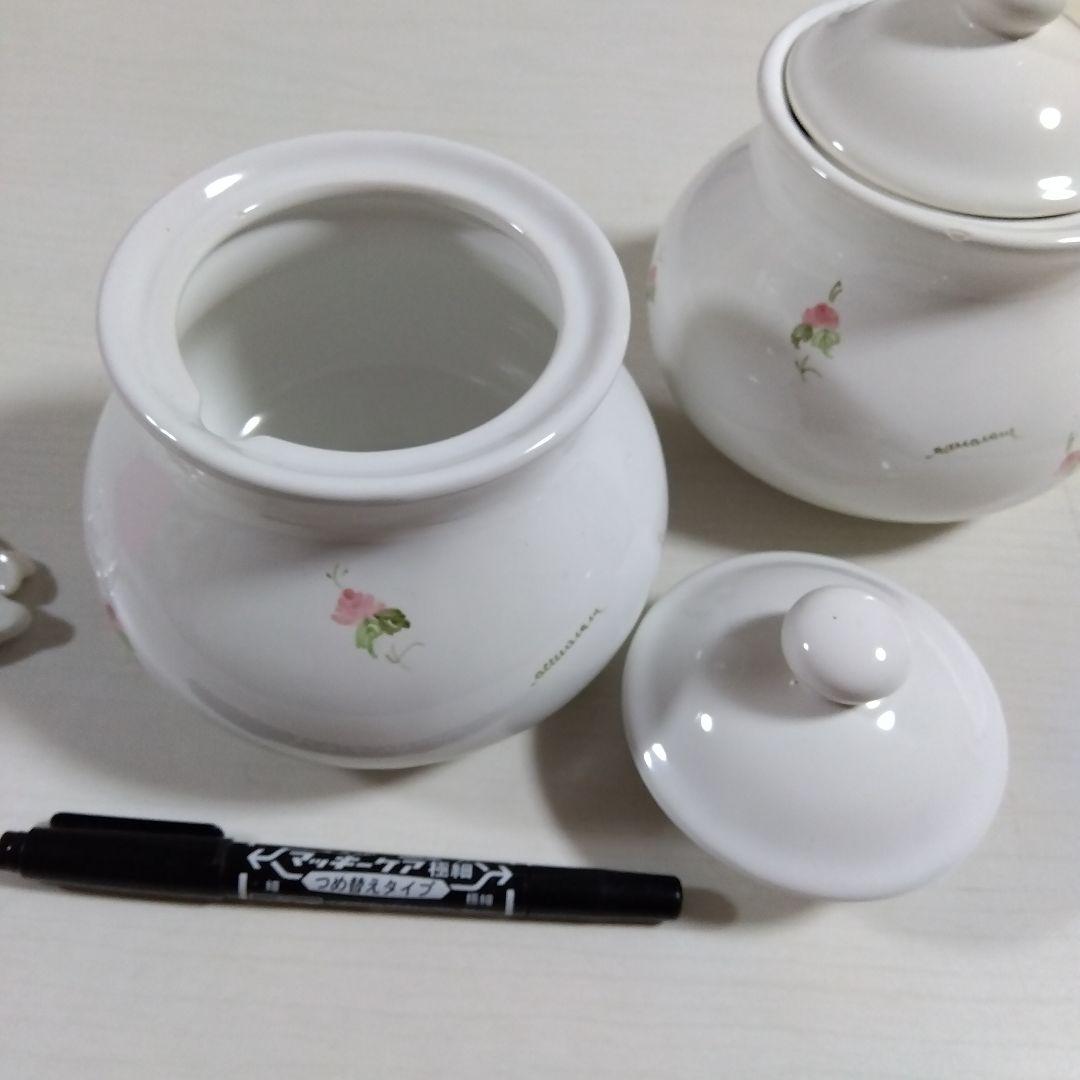 annarosa イタリア花柄陶器保存容器2個　ビンテージとスプーン3本セット