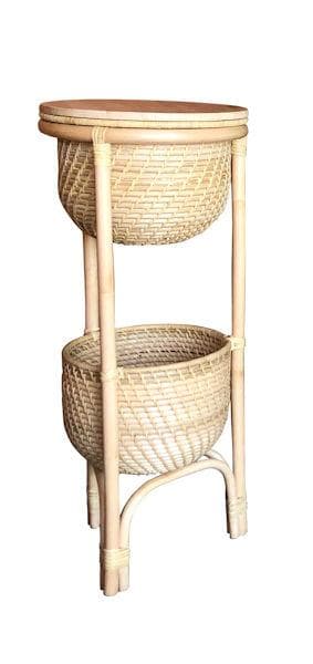 訳あり アウトレット ラタン２段バスケット 籐バスケット 新品（1381）