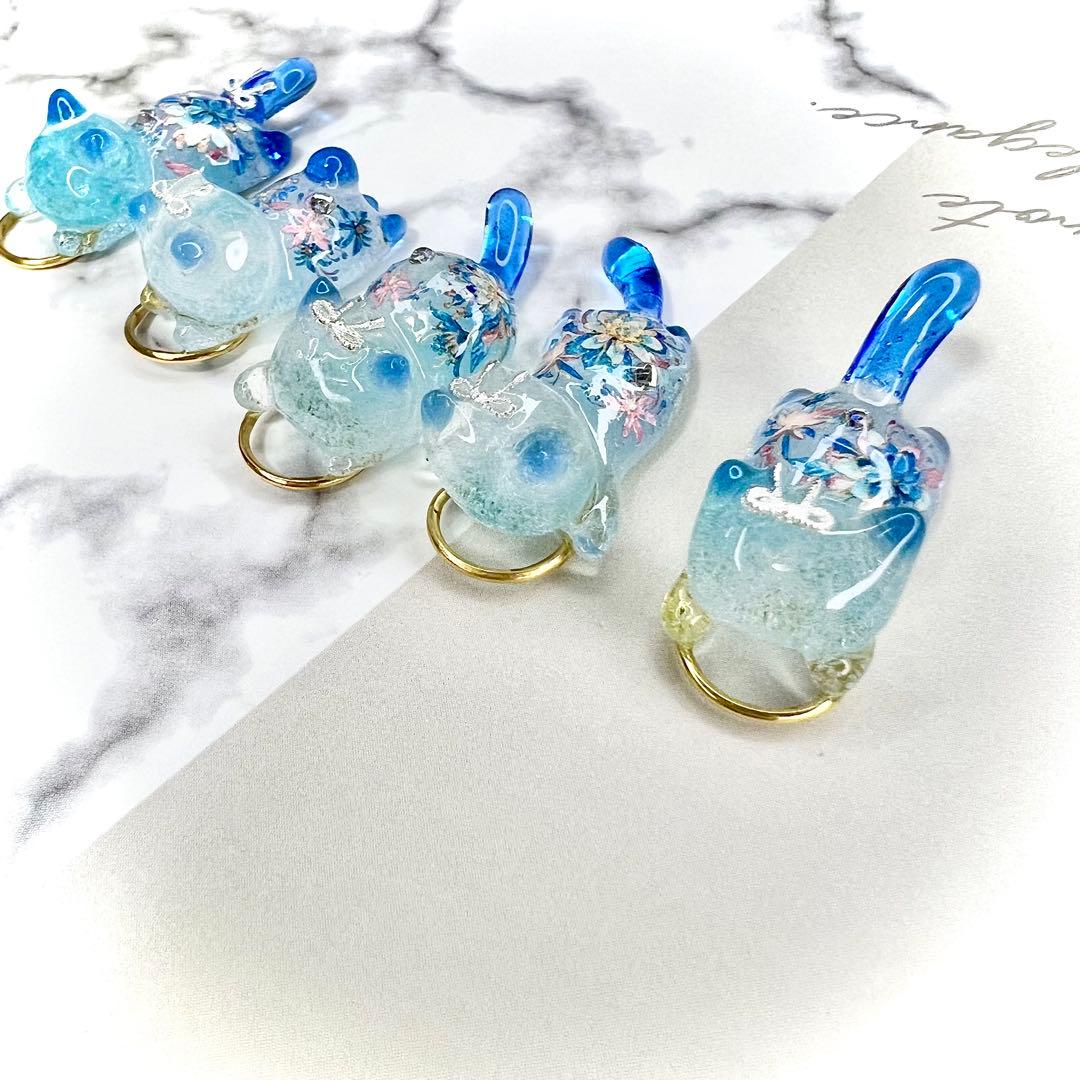 青いお花　氷　猫　5個セット