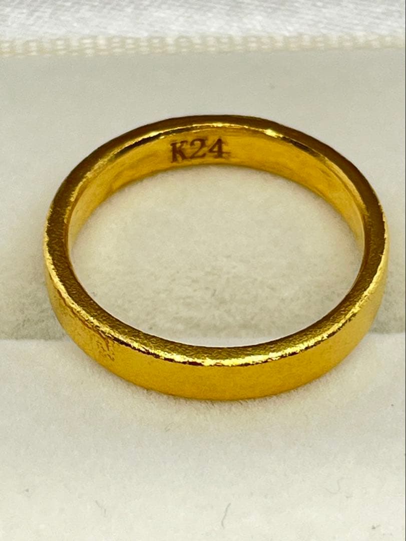 ゆずK24純金平打ちマットリング艶消し加工4.58g刻印ありハンドメイド