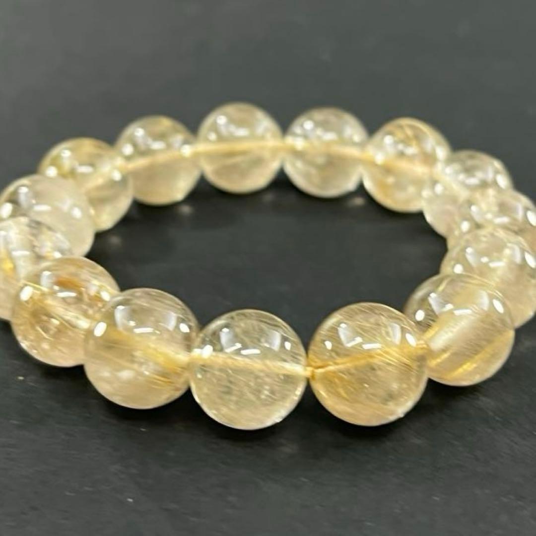 BRY0933☆13㎜玉ルチルクォーツブレスレット☆高品質　金運パワーストーン