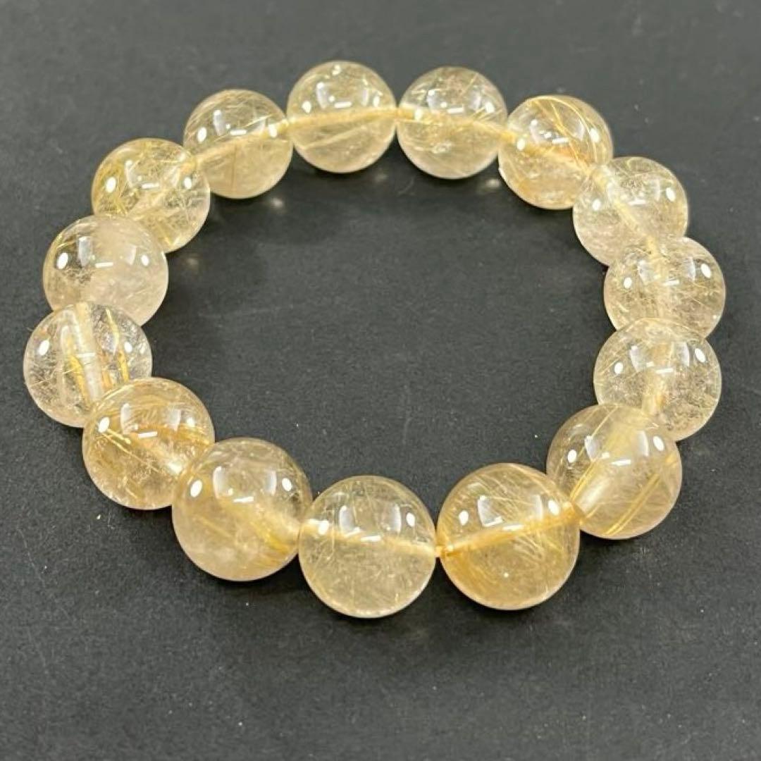 BRY0933☆13㎜玉ルチルクォーツブレスレット☆高品質　金運パワーストーン