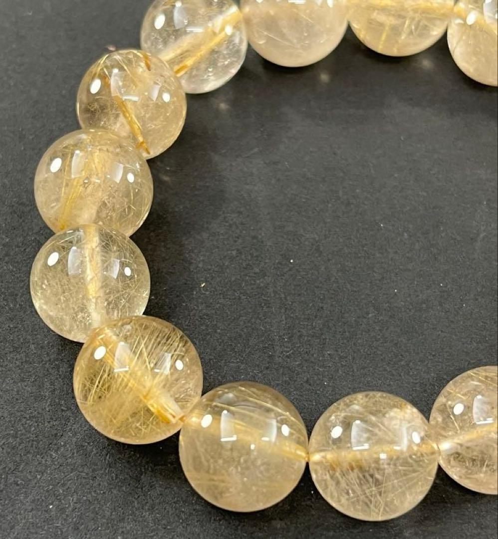 BRY0933☆13㎜玉ルチルクォーツブレスレット☆高品質　金運パワーストーン