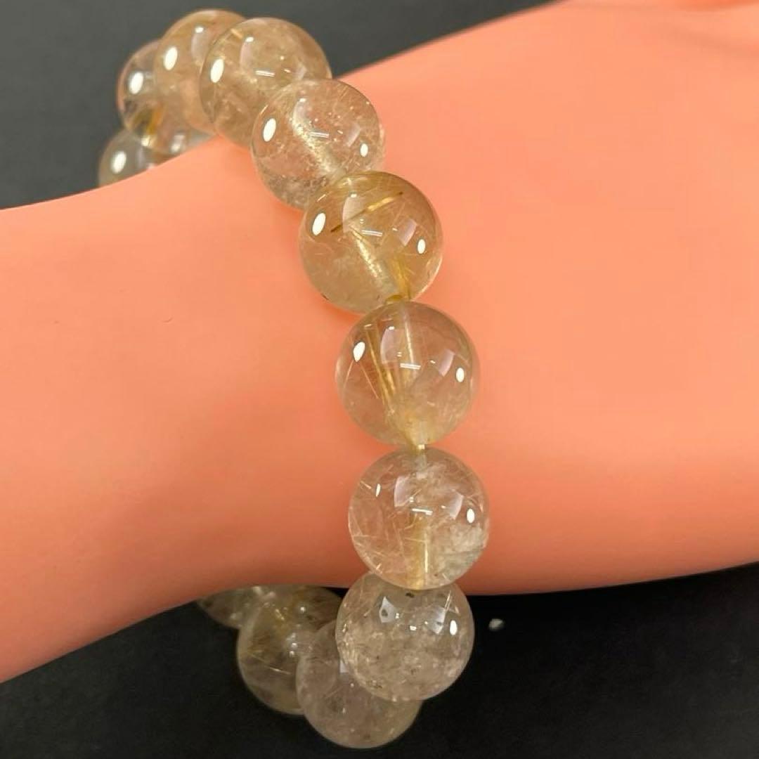 BRY0933☆13㎜玉ルチルクォーツブレスレット☆高品質　金運パワーストーン