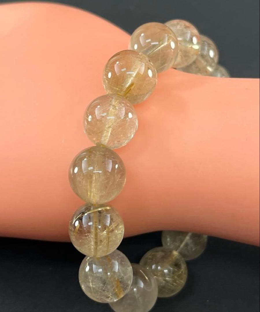 BRY0933☆13㎜玉ルチルクォーツブレスレット☆高品質　金運パワーストーン