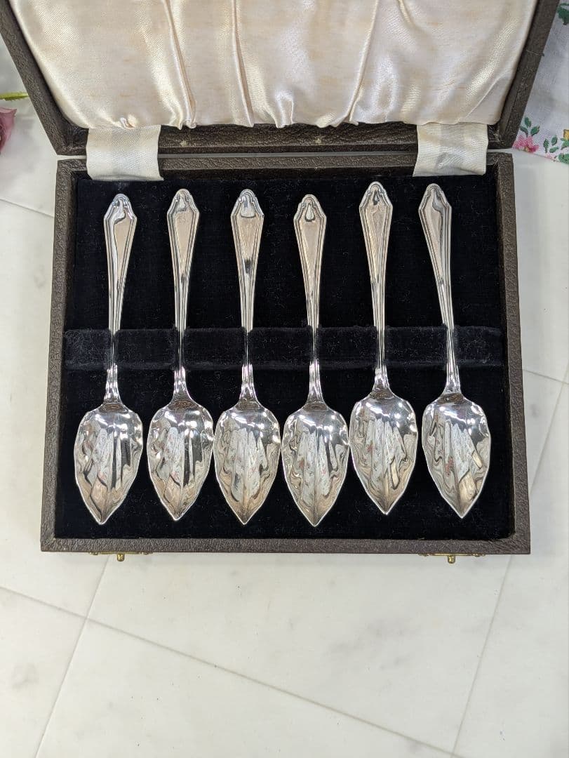 イギリス アンティーク シルバープレート スプーン ６本 ケース入り