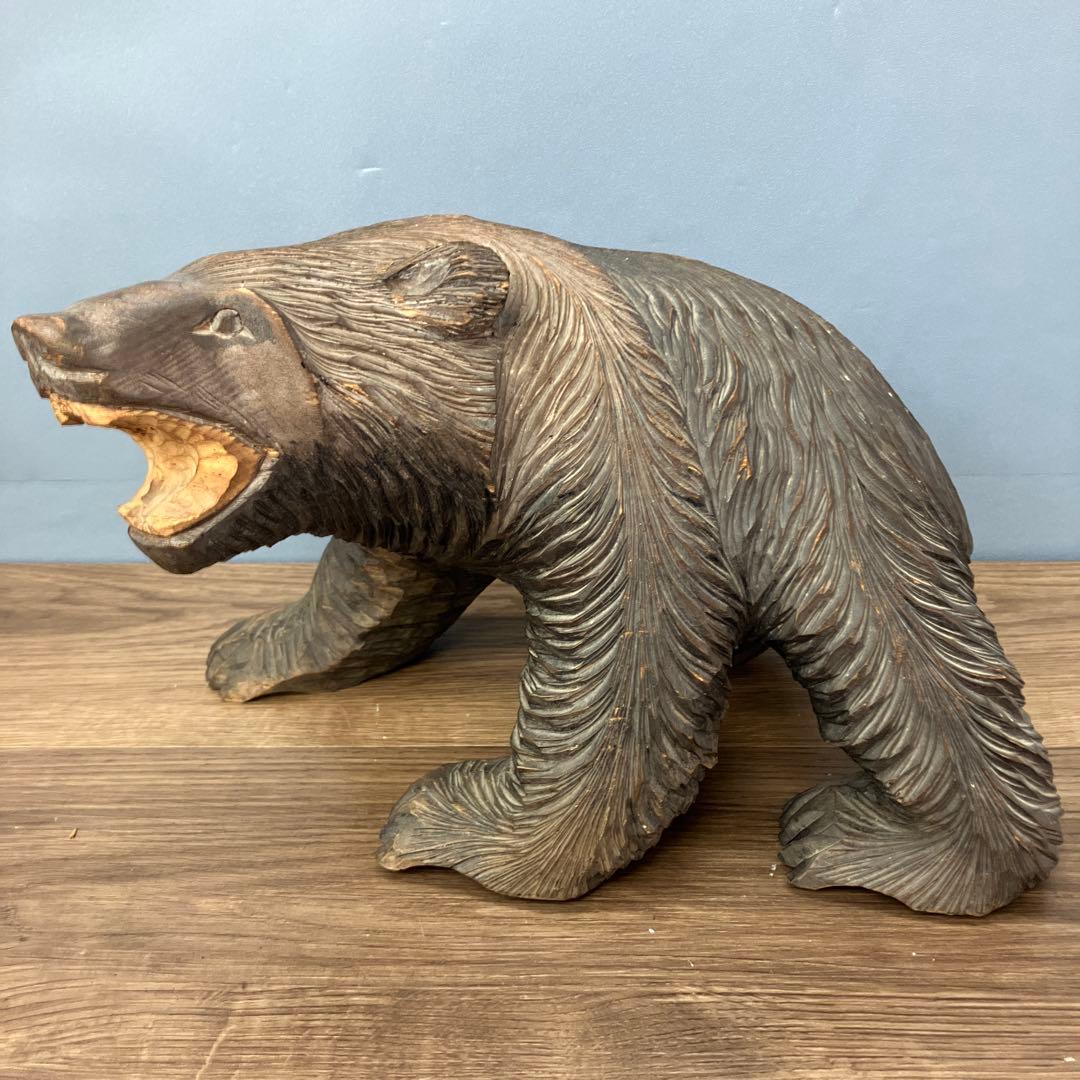 E-4 木彫りの熊 置物 北海道 民芸品 彫刻 木彫り 一刀彫 熊 置物 吠え熊