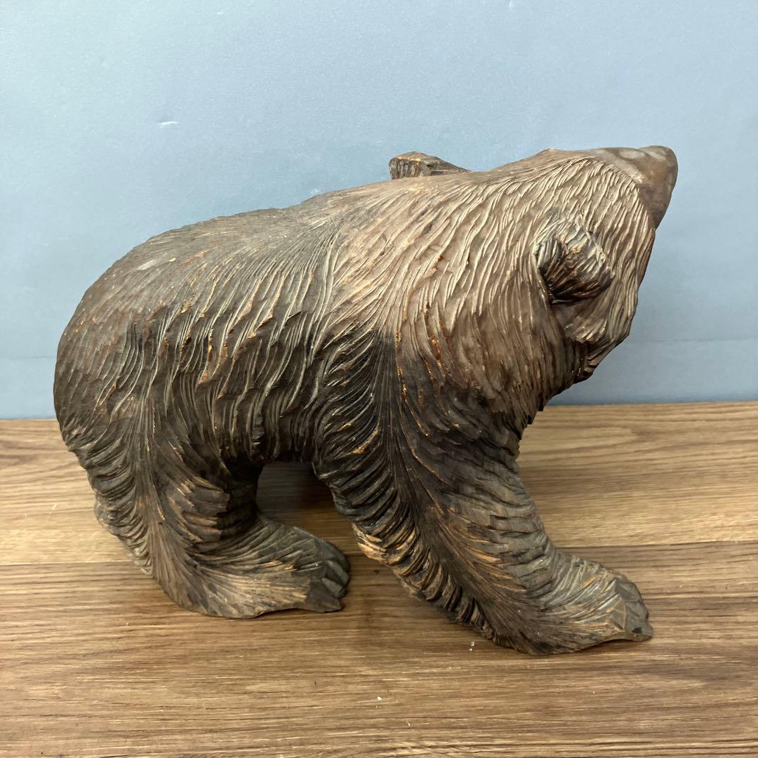 E-4 木彫りの熊 置物 北海道 民芸品 彫刻 木彫り 一刀彫 熊 置物 吠え熊