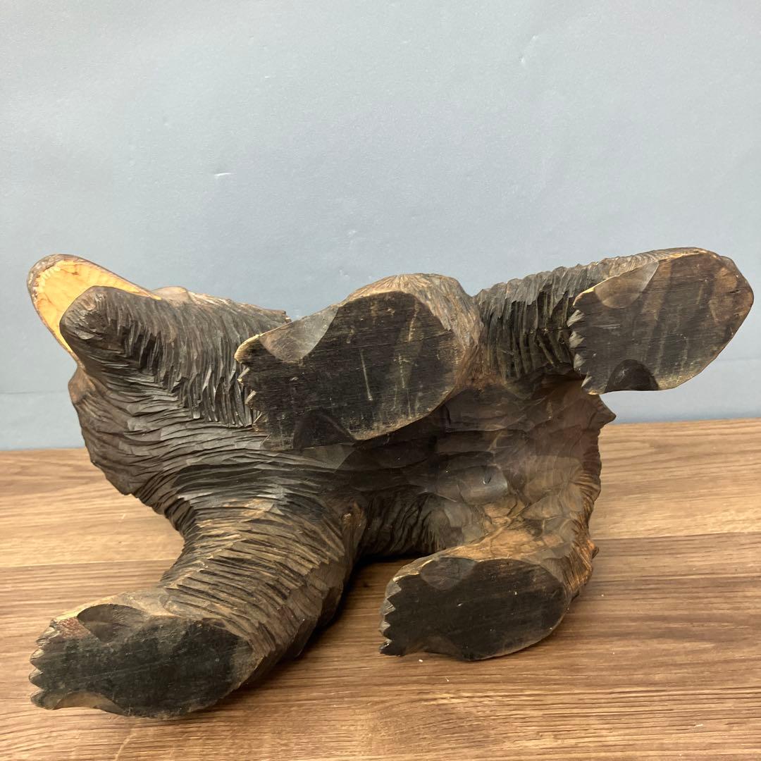 E-4 木彫りの熊 置物 北海道 民芸品 彫刻 木彫り 一刀彫 熊 置物 吠え熊