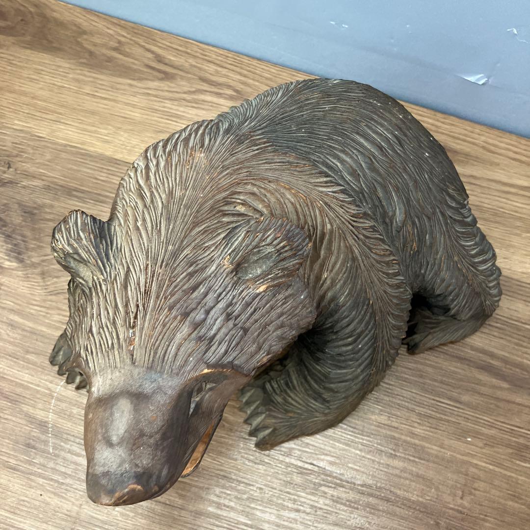 E-4 木彫りの熊 置物 北海道 民芸品 彫刻 木彫り 一刀彫 熊 置物 吠え熊