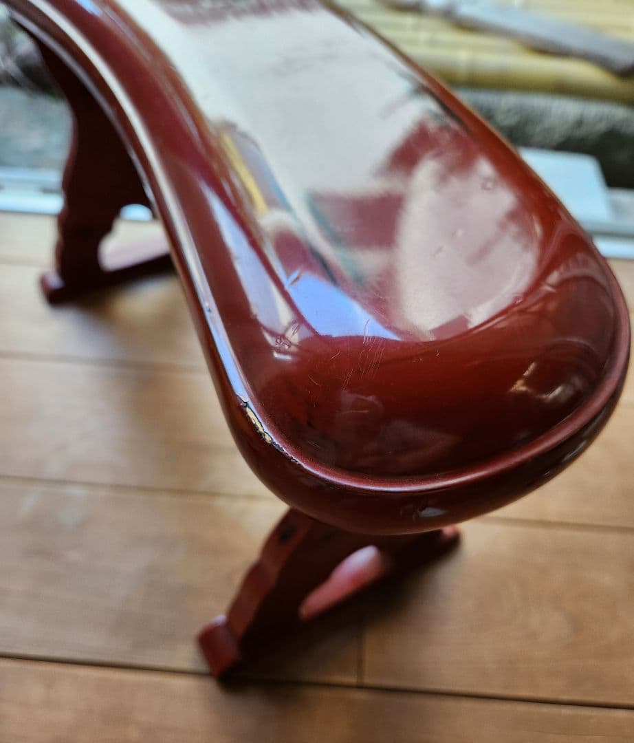 木製漆器 朱塗 根来塗 脇息 肘置き