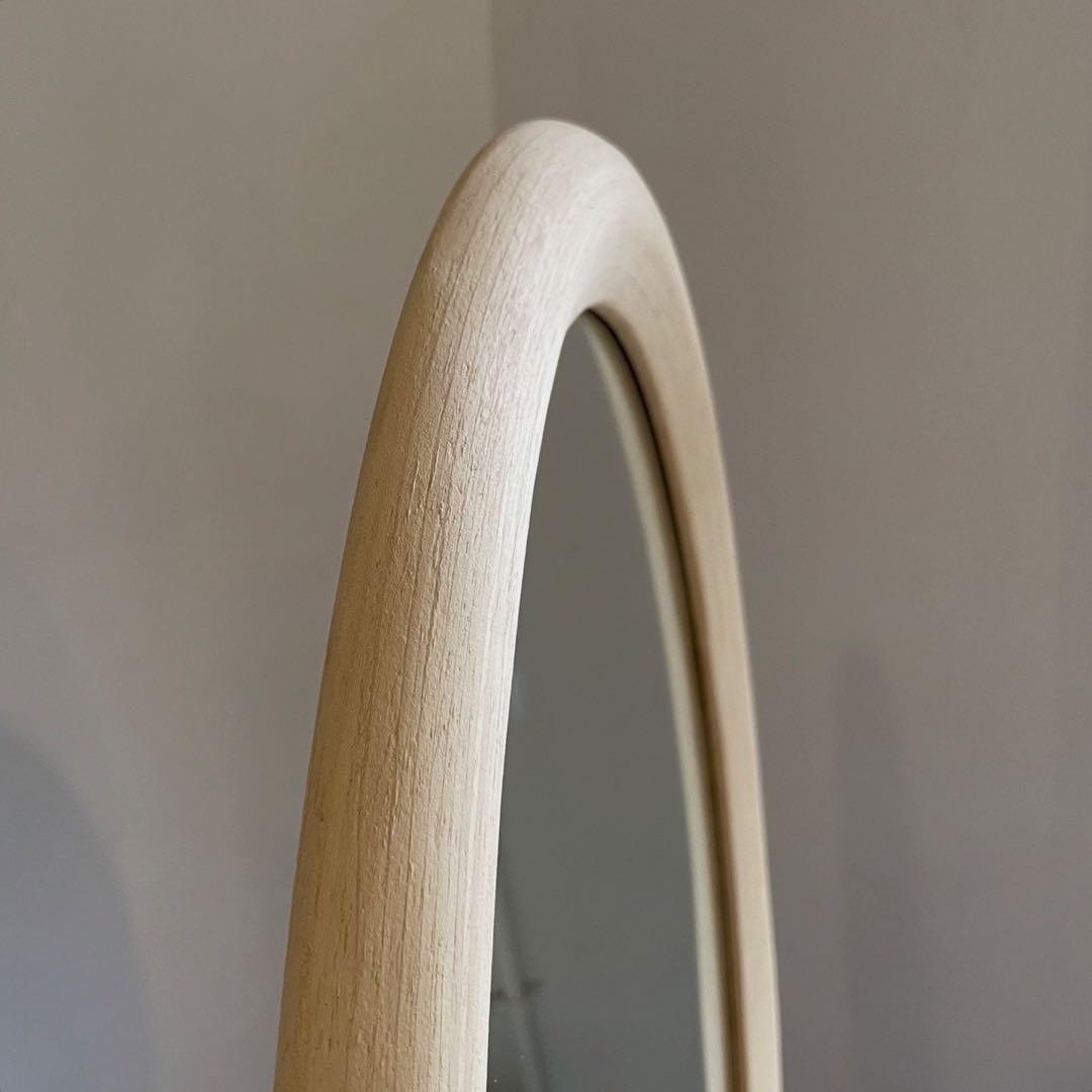 古い木枠オーバルミラー　壁付け　鏡　レトロ　ウォールミラー