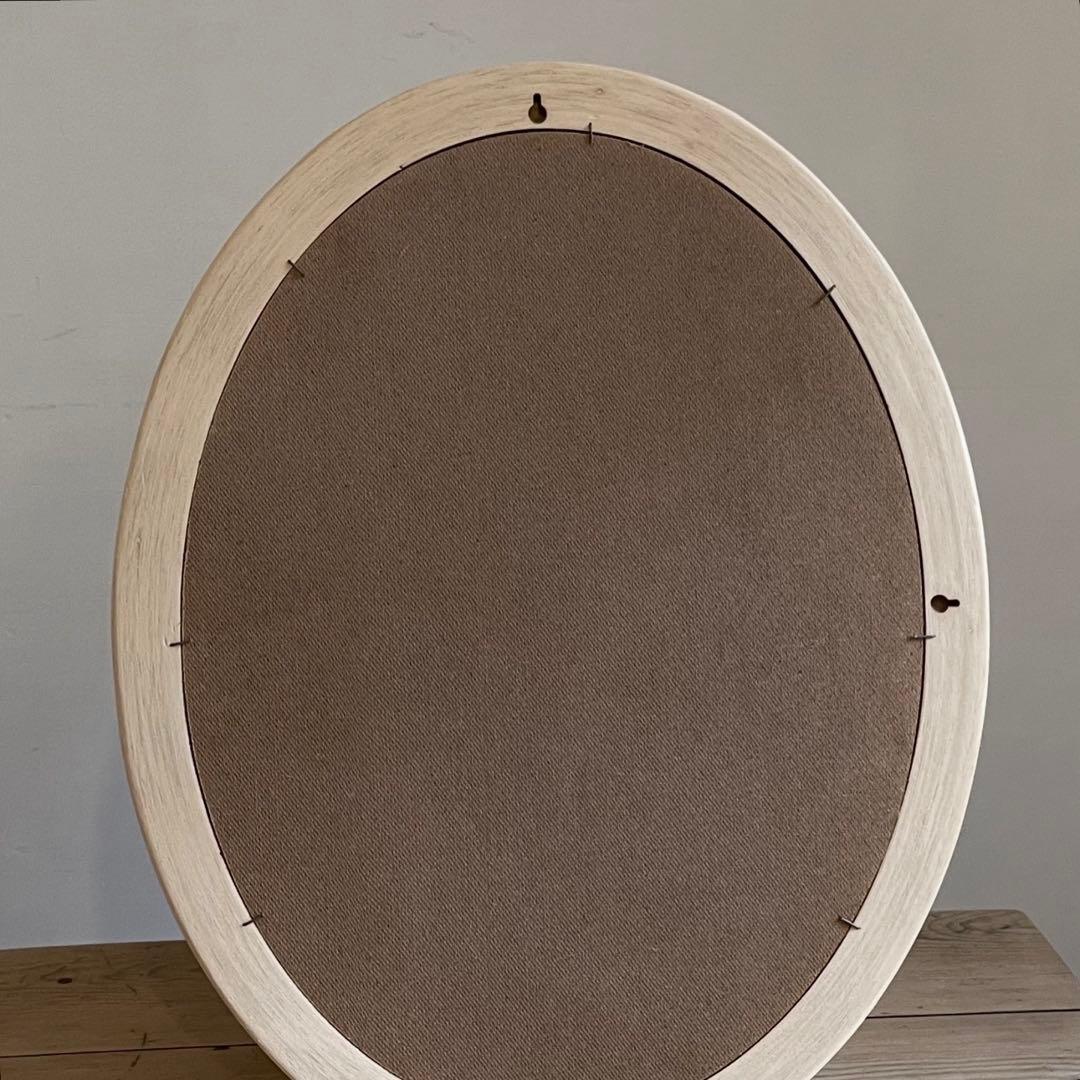 古い木枠オーバルミラー　壁付け　鏡　レトロ　ウォールミラー