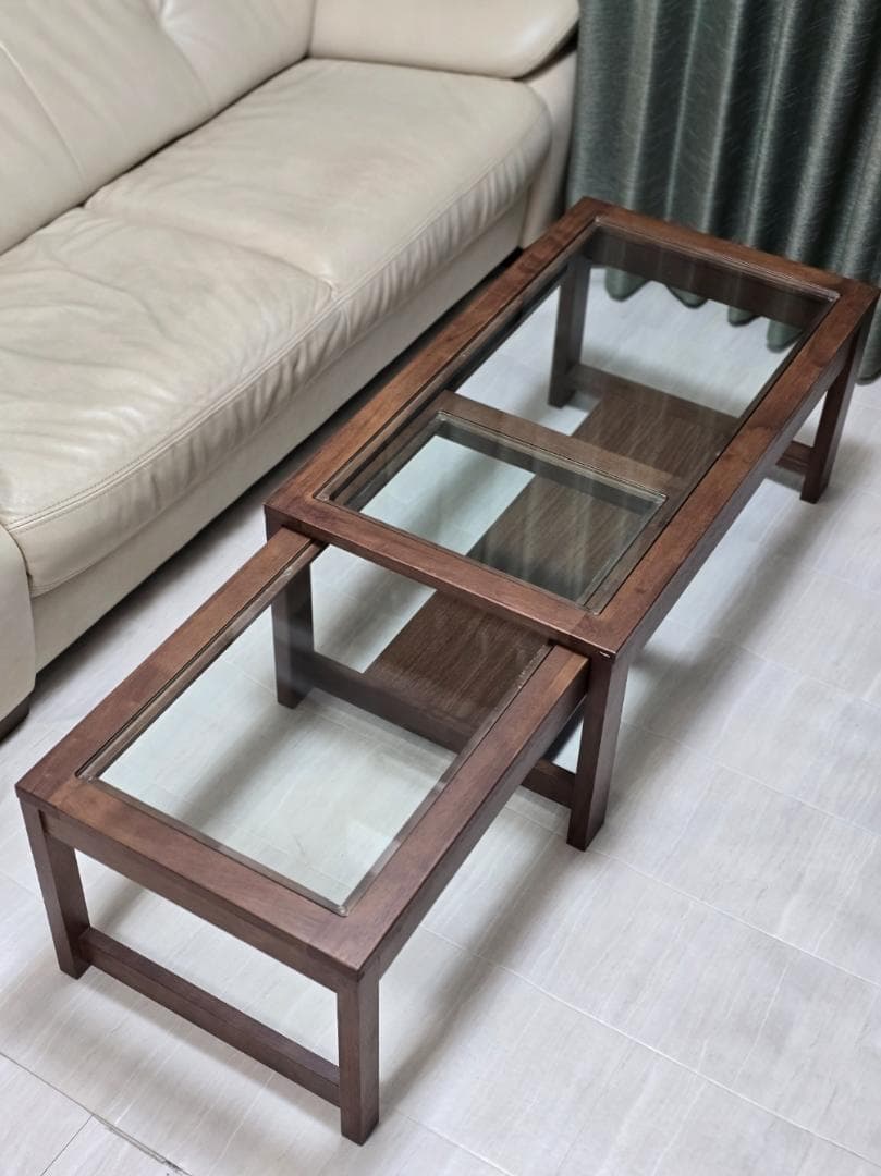 ブラウン センターテーブル 引き出し式