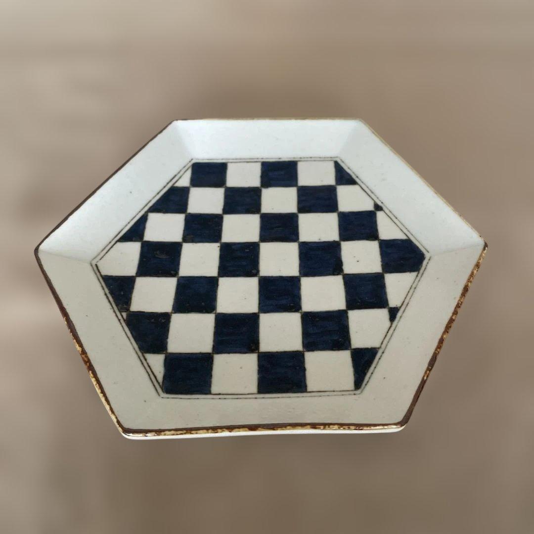 高島大樹　市松　六角皿　19×16.5cm