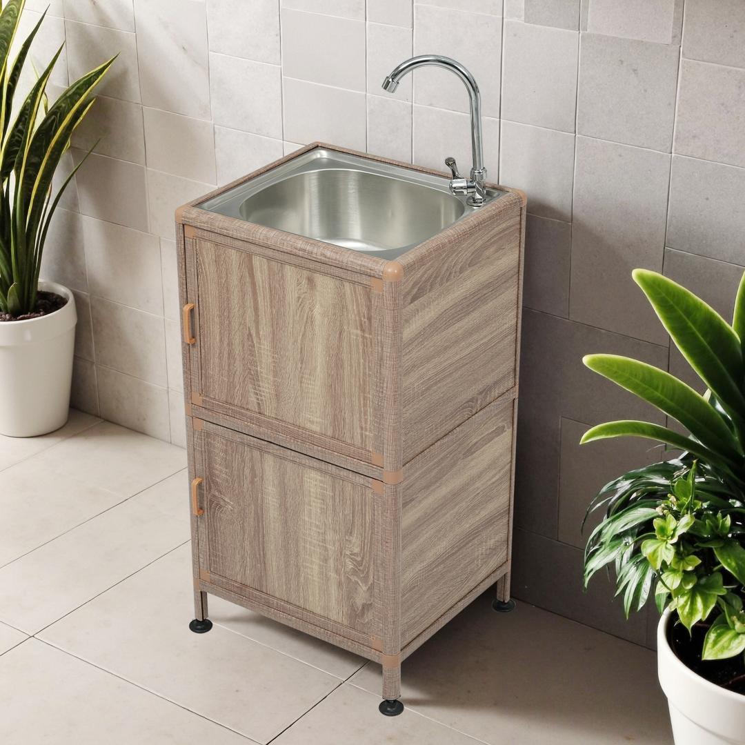 【囲い付きで便利】屋外 流し台 ステンレス W46×D35×H108cm