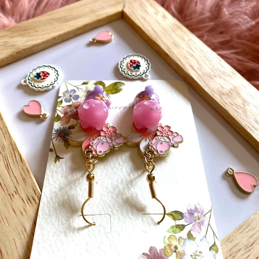 ♡桜とクマさんが可愛いSpring猫ちゃんピアス♡