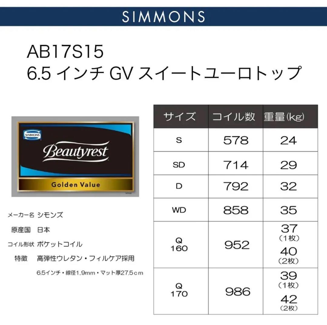 【極美品】Simmons Beautyrestピロートップ仕様 セミダブル送料込