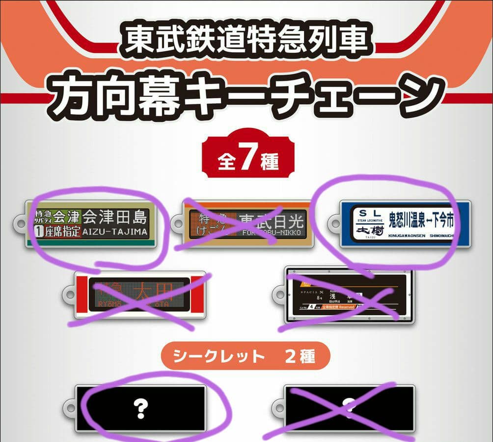 東武鉄道 特急列車 方向幕キーチェーン 3個セット 第7弾 限定品 - メルカリ