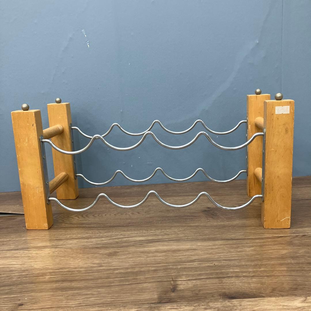 B-3 昭和レトロ 木製 ワインラック お酒ラック8本収納 2段 波型 スチール