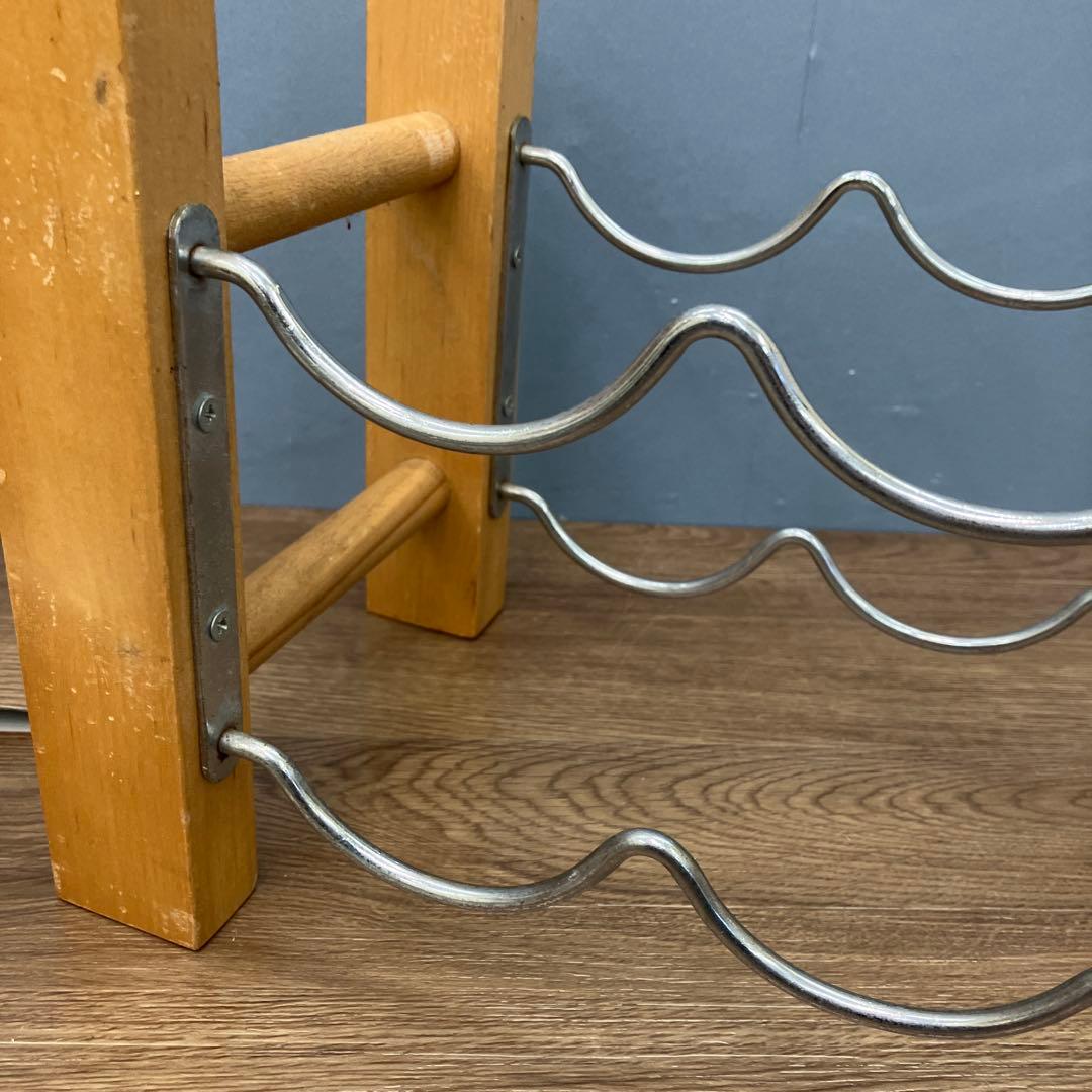 B-3 昭和レトロ 木製 ワインラック お酒ラック8本収納 2段 波型 スチール