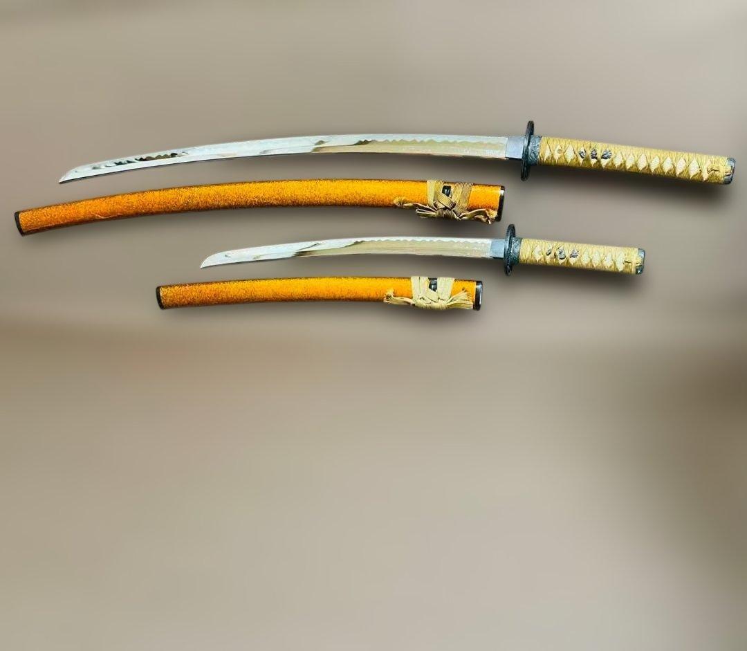 高級模造刀　居合刀　のたれ刃紋　2本セット　打刀　脇差　インテリア （刀6）