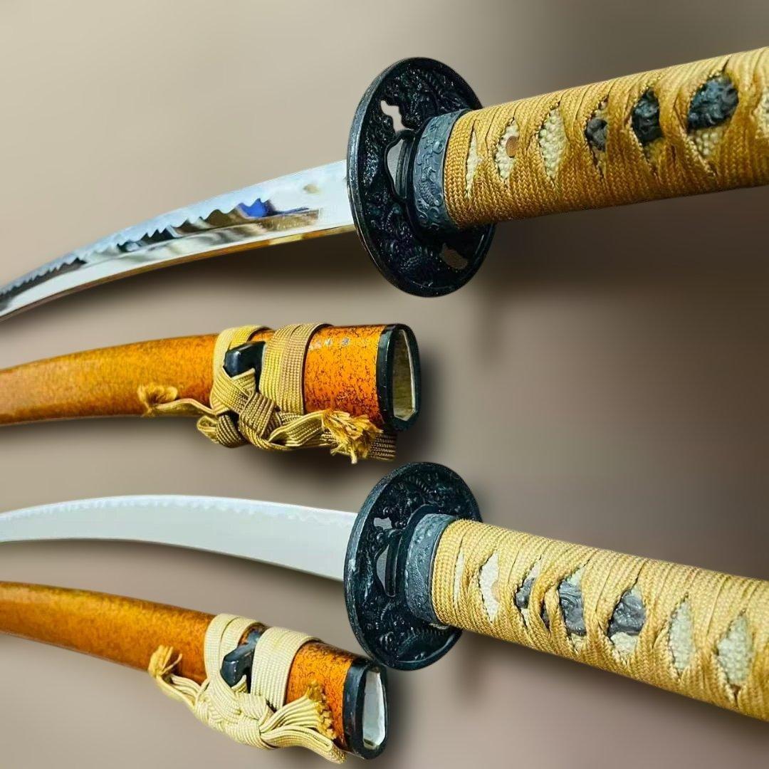 高級模造刀　居合刀　のたれ刃紋　2本セット　打刀　脇差　インテリア （刀6）