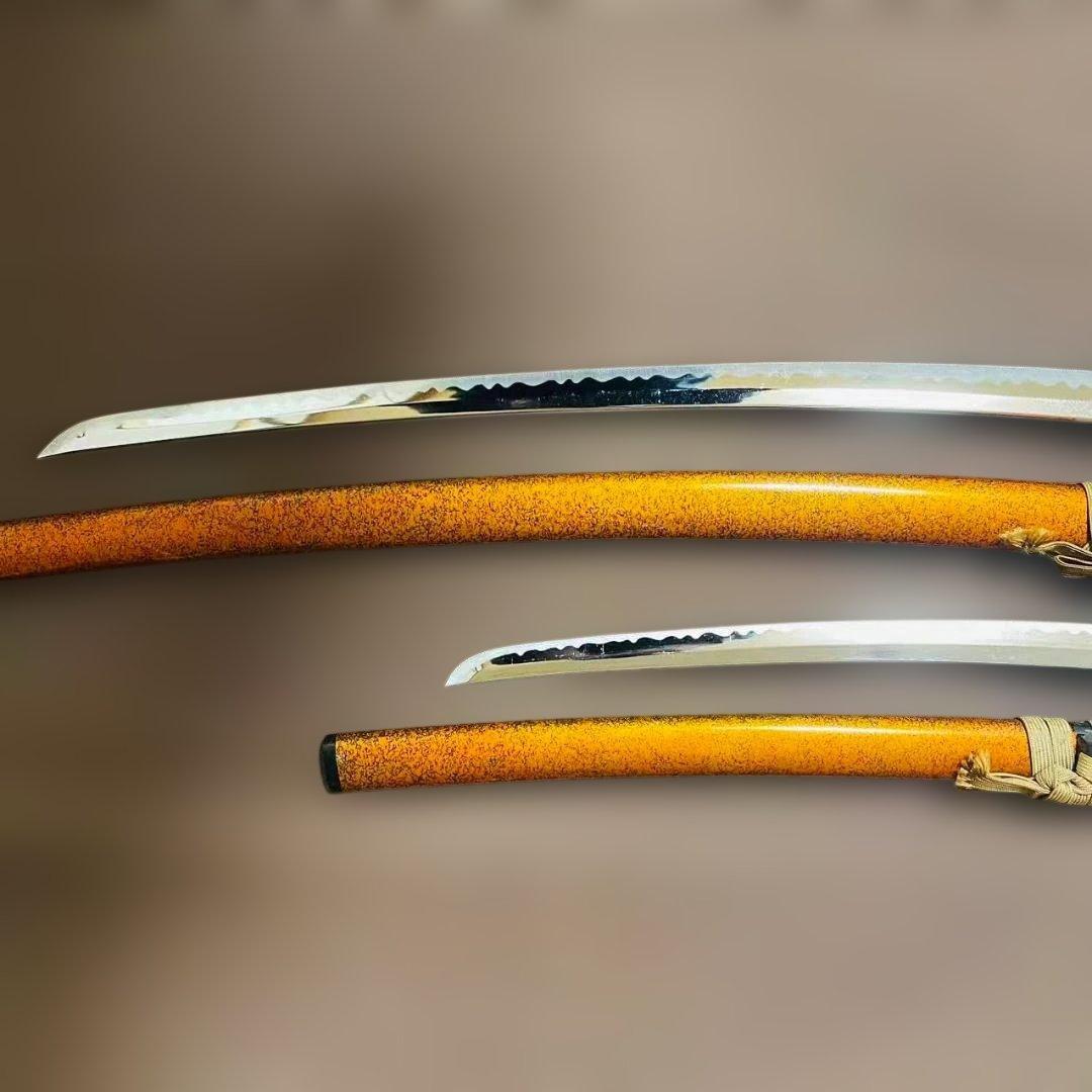 高級模造刀　居合刀　のたれ刃紋　2本セット　打刀　脇差　インテリア （刀6）
