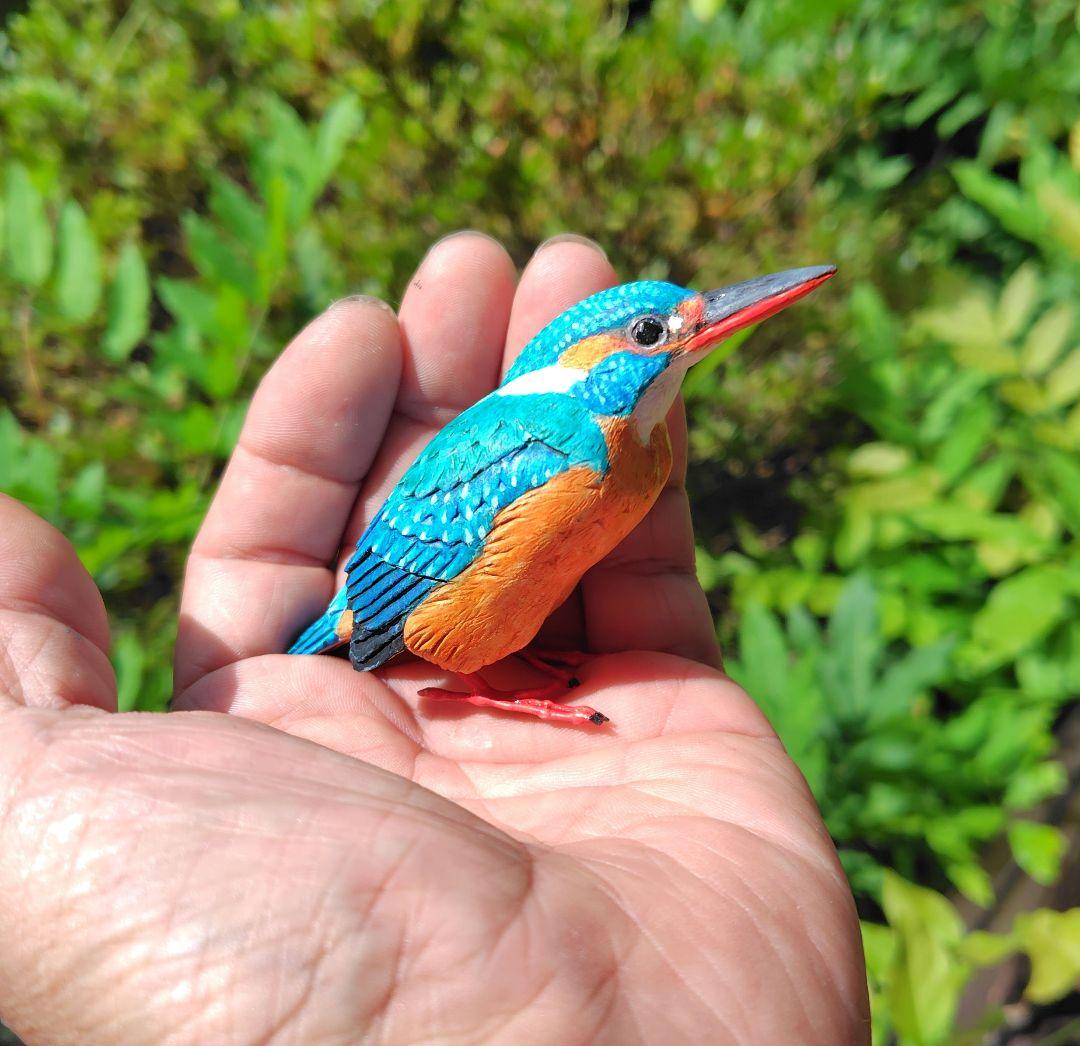 小さなバードカービング カワセミ 野鳥 木彫り フィギュア