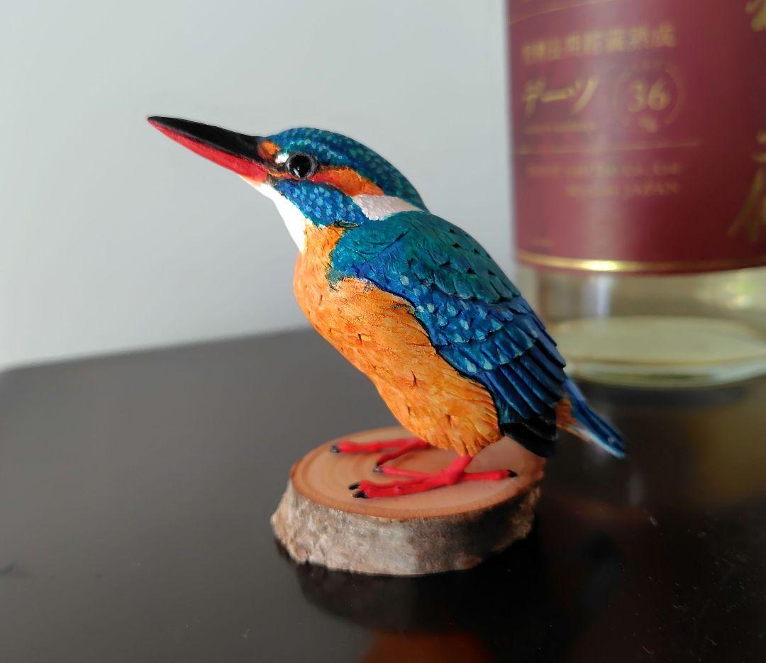 小さなバードカービング カワセミ 野鳥 木彫り フィギュア