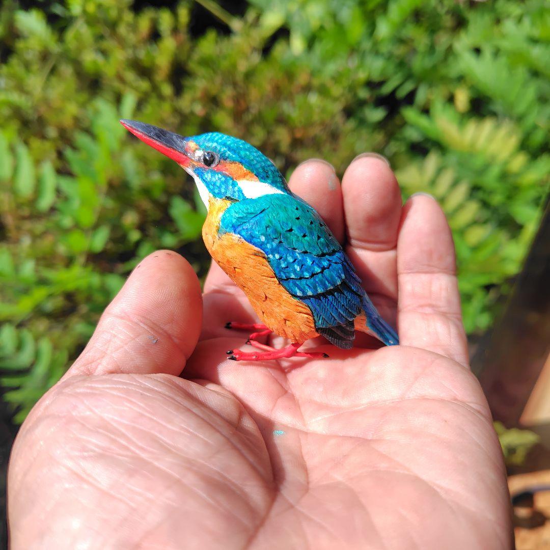 小さなバードカービング カワセミ 野鳥 木彫り フィギュア