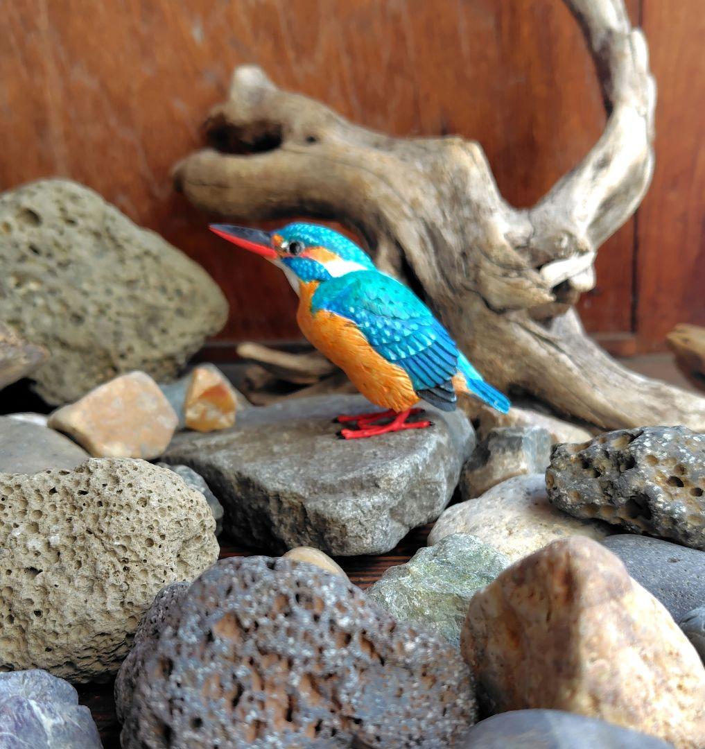 小さなバードカービング カワセミ 野鳥 木彫り フィギュア