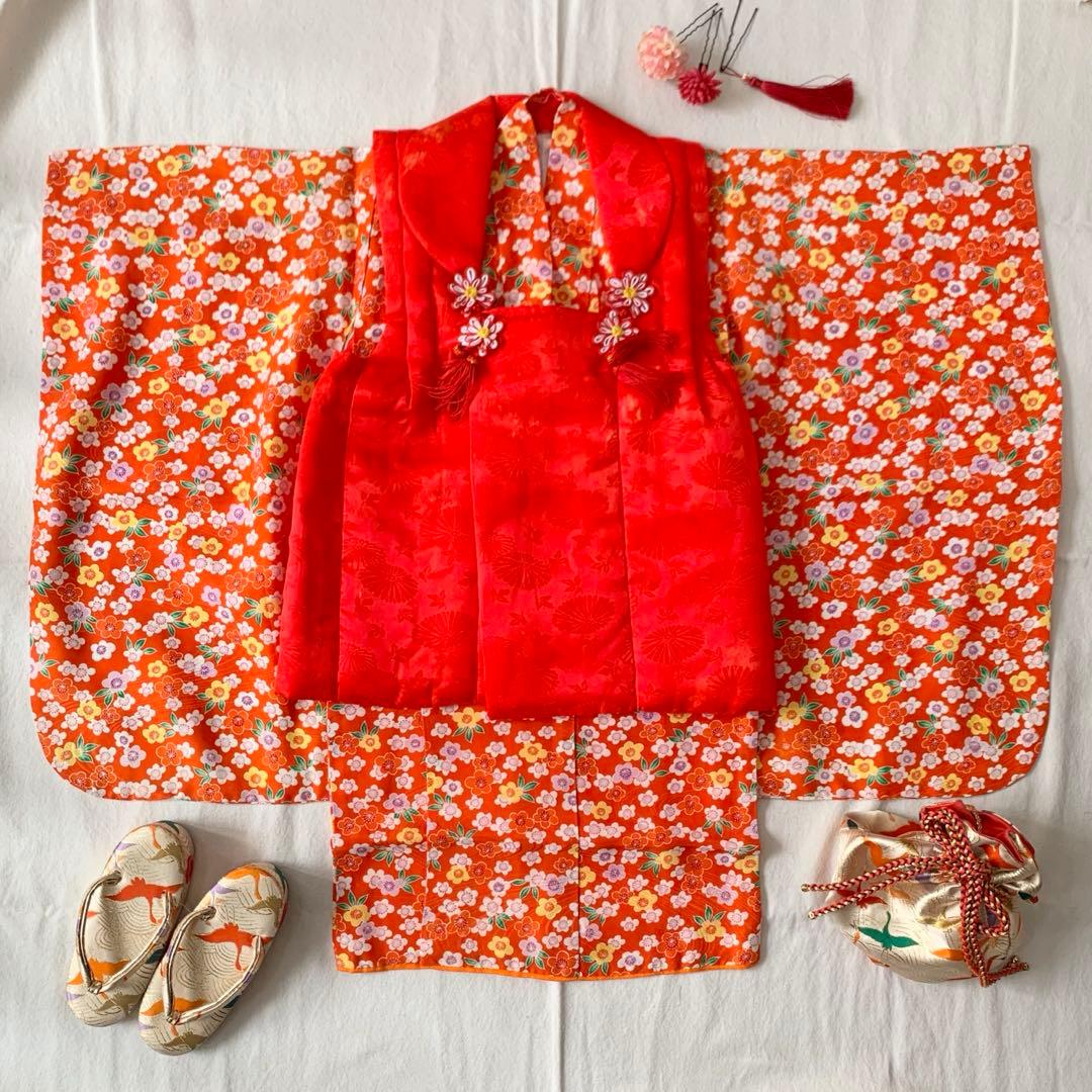 七五三 3歳女の子　着物セット 赤 花柄