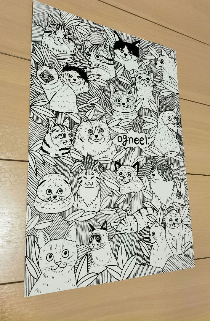 【猫まみれBIG】 原画　一点物　インテリア　猫　アート