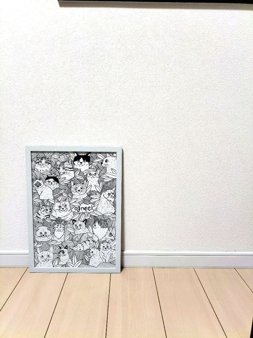 【猫まみれBIG】 原画　一点物　インテリア　猫　アート