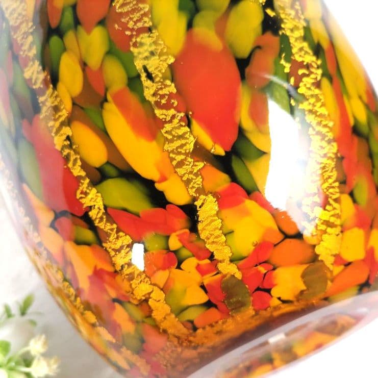 上越クリスタル ガラス花瓶 クラタクラフトグラス マーブル金箔入り