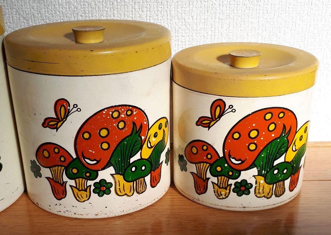1960年代 米国ビンテージ ロイヤルテリーきのこ柄キャニスター３こセット