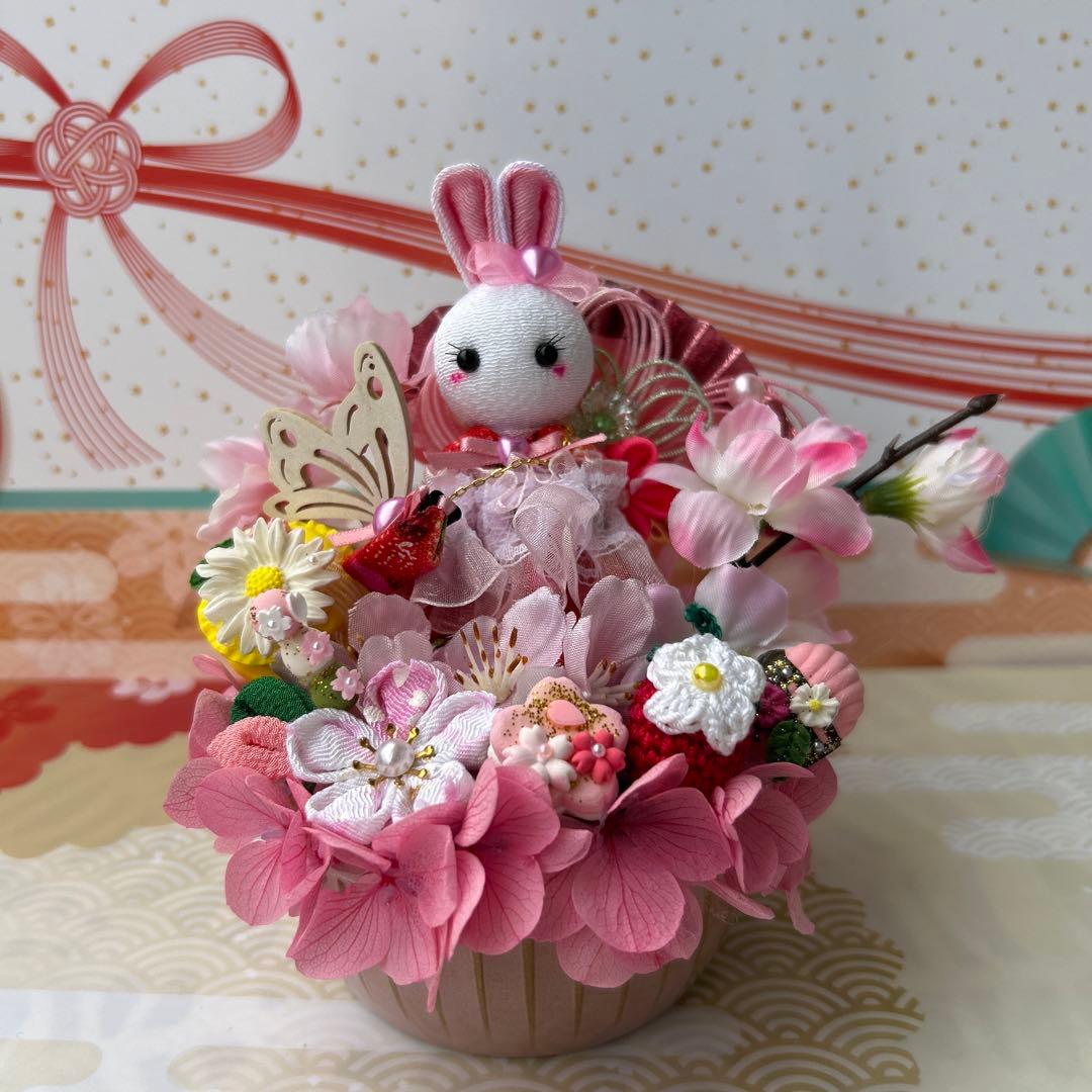 ハンドメイド❣️お花見❣️おめかしうさきちゃん❣️さくら、蝶々、春のアレンジ❣️