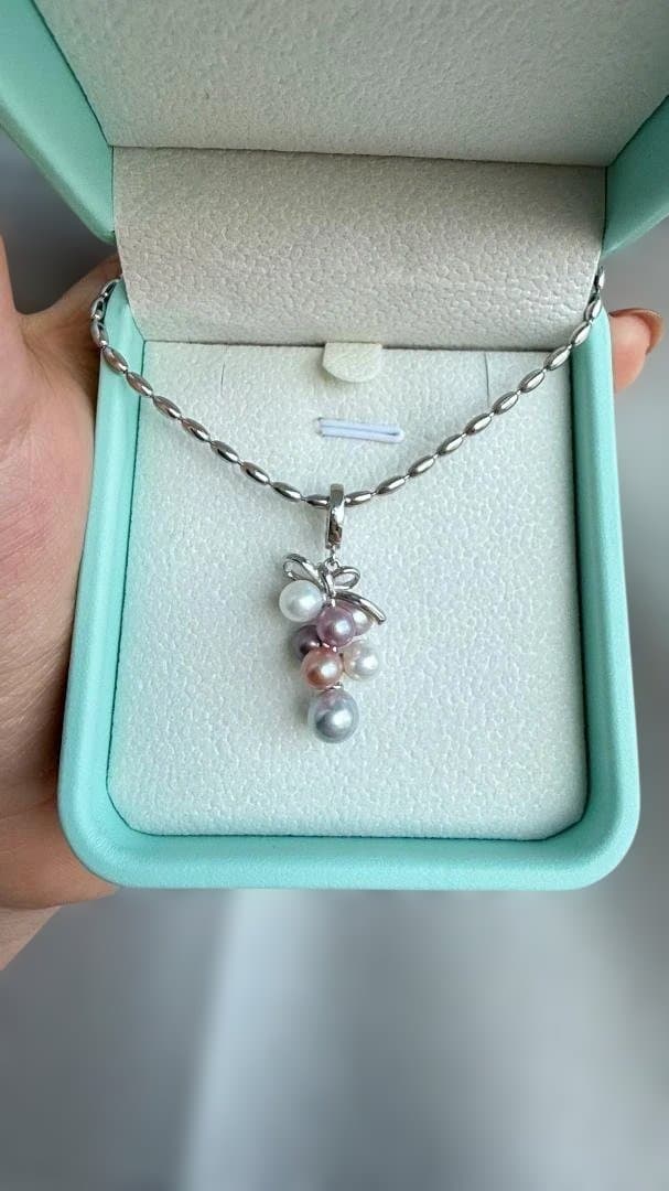 ✨【極光】天然マルチカラー 真珠 ペンダントトップ あこや真多麻入 S925✨