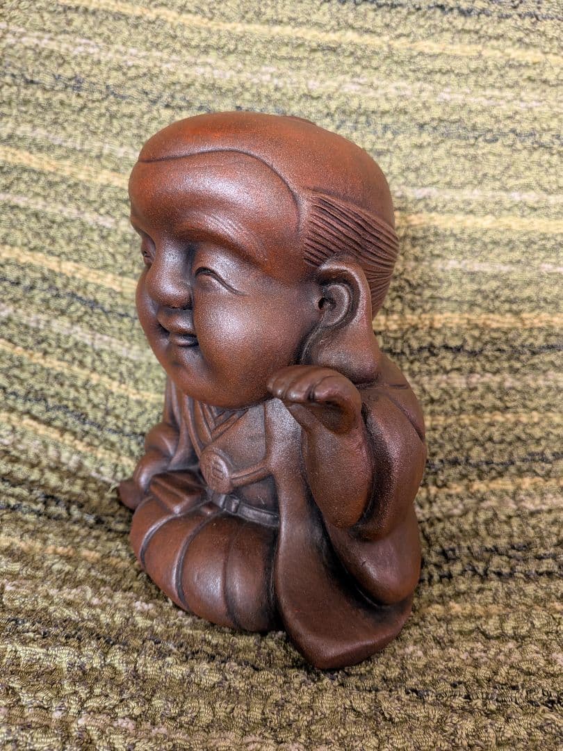 大幅値下げ、No.17備前焼福助の置物A2、古備前福助人形、縁起物、商売の神様、