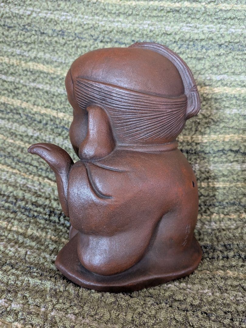 大幅値下げ、No.17備前焼福助の置物A2、古備前福助人形、縁起物、商売の神様、