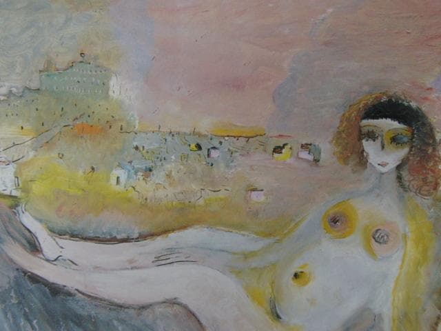 織田廣喜、【ハンモックの少女（フォンテンブロー）】、希少な大判額装用画集より