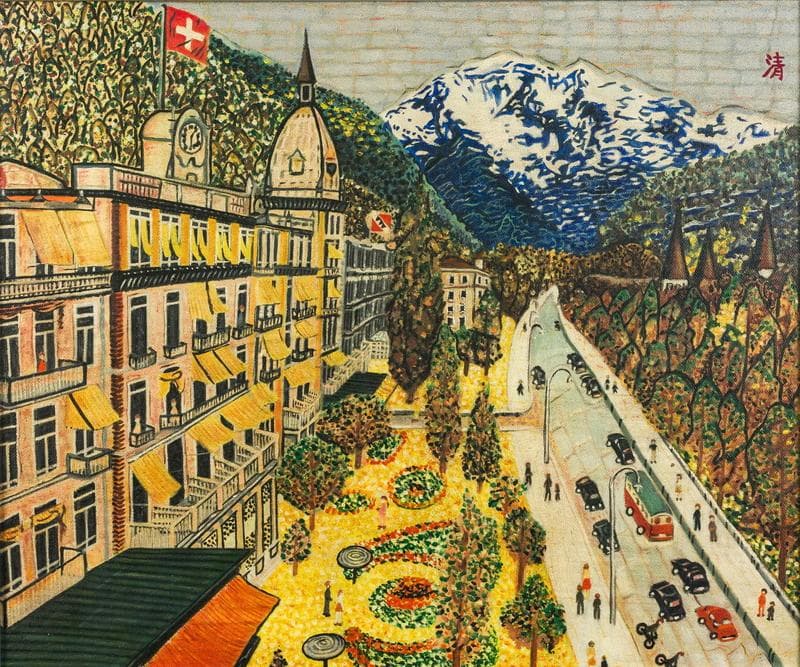 山下清 油彩 肉筆『スイスの町』表と裏サイン F8号 額装 b814