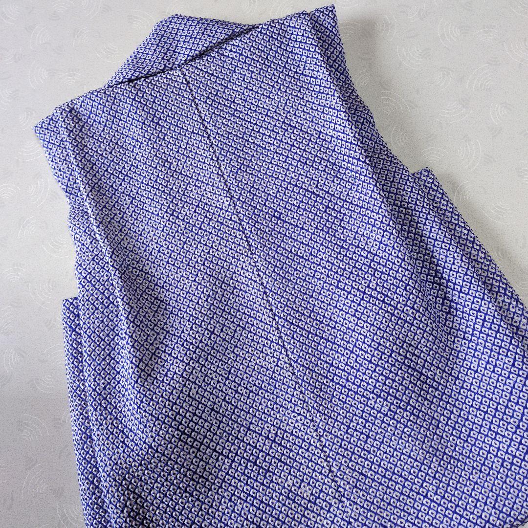 七五三３歳正絹総絞り手縫いの被布と巾着(被布丈47㌢）青色