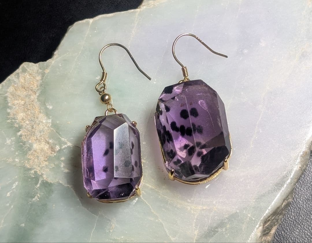 高品質個性派極美妖艶ロマネサイトインアメジストピアス1点物